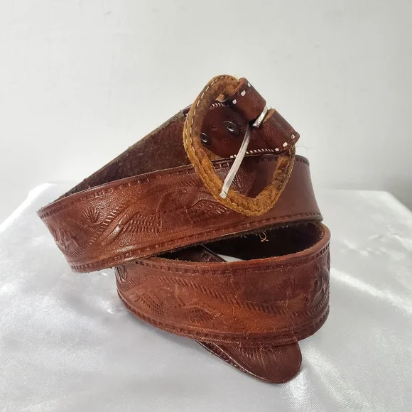 Vintage Men's Brown Western Leather Belt - Picture 2 of 11